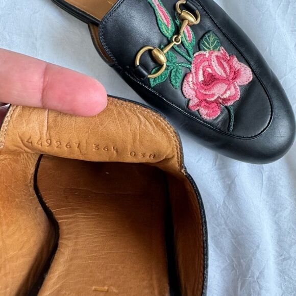 Gucci Princetown Floral Embroidered Leather Mules EU 36.5 - Picture 3 of 6
